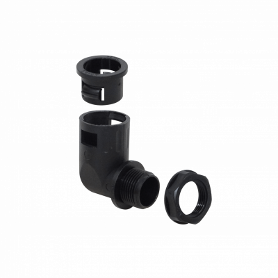 FLEP19-SC Accesorio Codo 19mm Salida Caja Prensaestopas para Conducto Flexible Plástico Negro