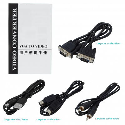 VGARCA Adaptador VGA-H-entrada RCA-H-salida SVIDEO-salida req-5V-USB-AH