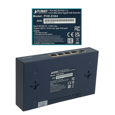 POE-E304 PLANET Switch PoE+at 1 Entrada a 4 Salidas 5-1000 56W 50-56V requiere Fuente 5,5x2,1