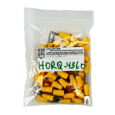 HORQ-4360 Terminal hembra faston 4,3mm para cable 4,0-6,0mm² paquete 50 unidades conector amarillo con aislante de PVC