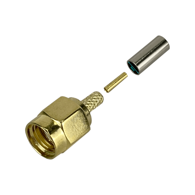 RM1C Conector coaxial crimpeable PRSMA-Macho para cable RG316, apto para CA100 y RG174