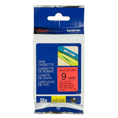 TZE-421 BROTHER Cartucho de Etiqueta 9mm Texto Negro sobre Cinta Roja Largo 8m Compatible PT-H110/E300/E550/D600