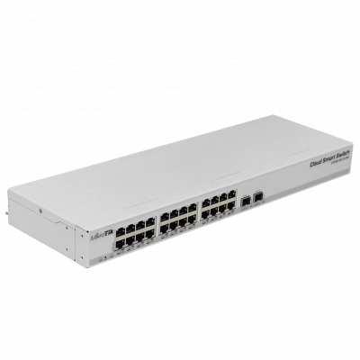 CSS326-24G-2S+RM MIKROTIK Switch Inteligente 24 Puertos 1000Base-T 2 Ranuras SFP/SFP+ 10G 10-30V PoE-in SwOS Montaje en Bastidor