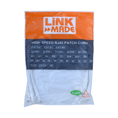 CP6W-05-4. LINKMADE 4pz 50cm Cat6 U/UTP Blanco LSZH Cordón Interconexión Inyectado Multif