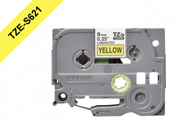 TZE-S621 BROTHER E-P 9mm Tinta Negra sobre Base Amarilla Cinta 8 metros para PT-H110 Adhesivo Reforzado