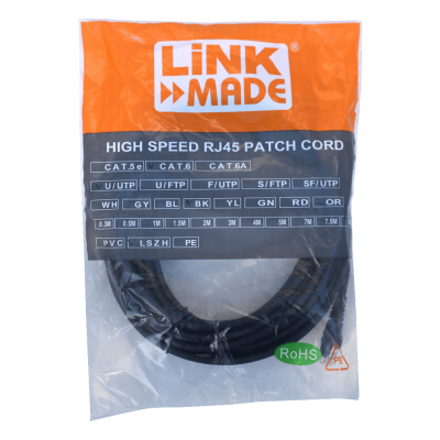 CP6N-100L LINKMADE CABLE PATCH CAT6 NEGRO 10 METROS LSZH CONECTORES MOLDEADOS