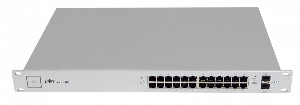 US24-250W UBIQUITI Switch 200W-tot 24-1000-PoE24/48af/52at 2-SFP req-UniFi