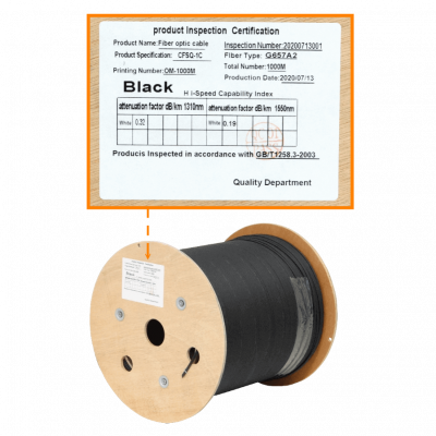 CFSQ 1km LSZH 1-Hilo-SM-G657A2 Soporte-1mm 2xFRP Cable Negro Exterior Fibra Drop