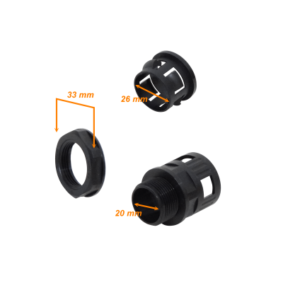 FLEP25-SA 25mm Salida Prensaestopas para Tubería Flexible Plástica Negra