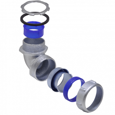 M15-SAC Codo Metálico Prensaestopas de 1-1/2 Pulgadas para Tubería Flexible Aislante IP65