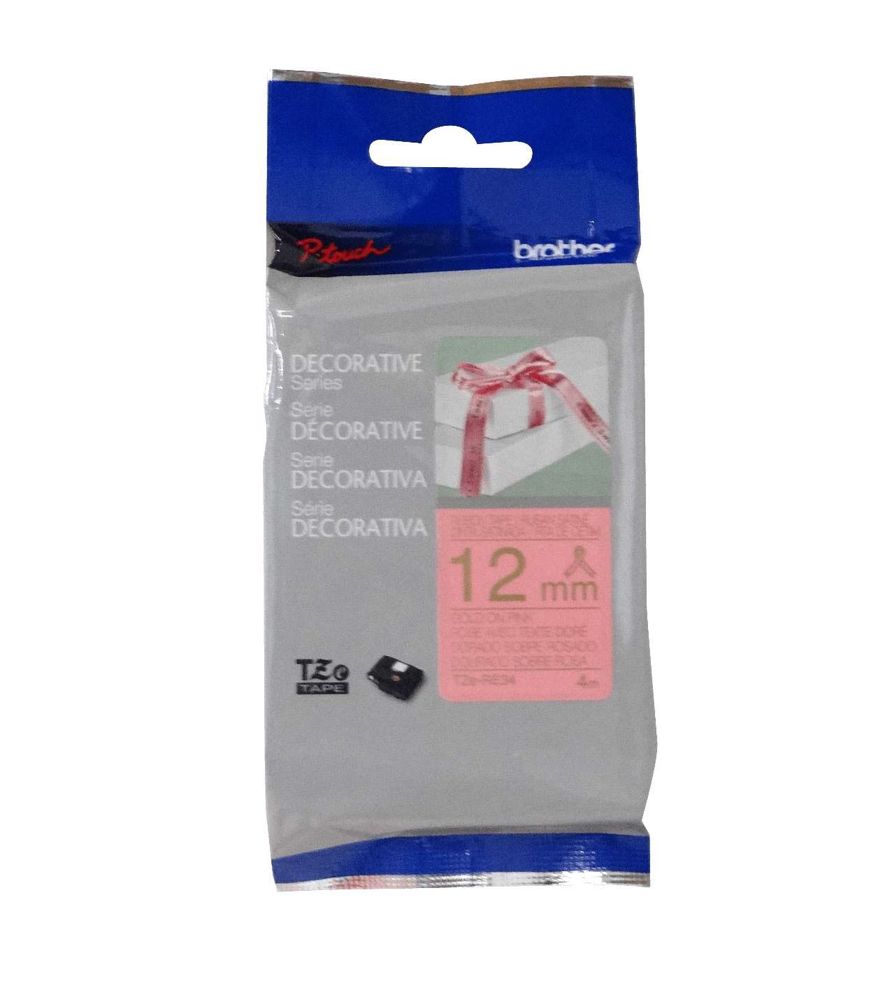 TZE-RE34 BROTHER Satín 12mm Dorado sobre Fondo Rosado Cinta 4mt para-PT-H110/H200
