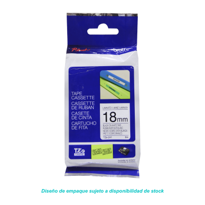 TZE-241 BROTHER Cinta de 18mm Negra sobre Base Blanca de 8 metros para PT-E300VP
