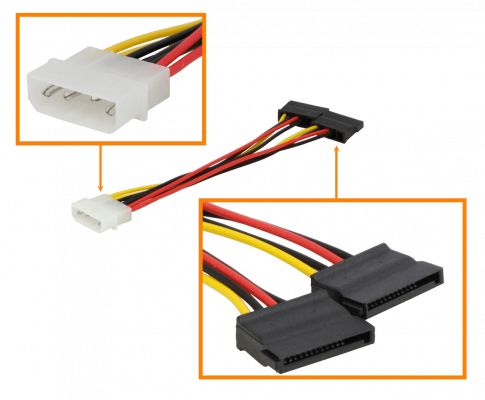 PSATA2 Cable adaptador de alimentación en Y 1 conector MOLEX macho a 2 conectores SATA hembra 15cm
