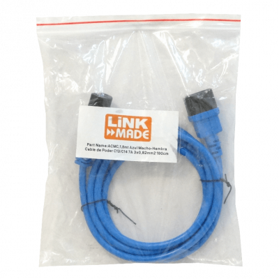 ACMC Cable de alimentación azul macho-hembra C13 a C14, 1.8 metros, 7A, conductores 3x0.82mm², 180cm