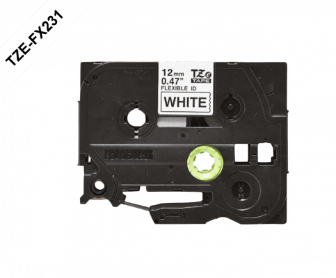 TZE-FX231 BROTHER Flexible 12mm Negro sobre Fondo Blanco Cinta 8mt p/PT-H110/E300/E550