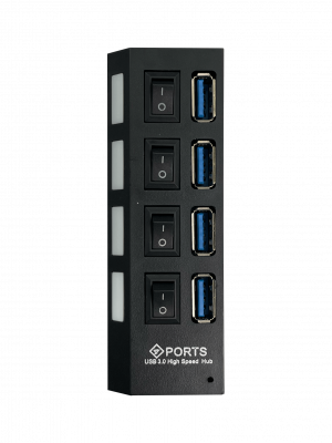 HUB4-30 HUB 4-Puertos USB3.0 1-AM 4-AH Switch Independiente inc-Cable USB