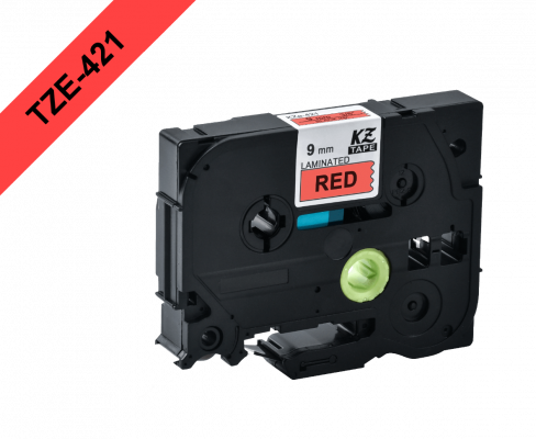 TZE-421 BROTHER Cartucho de Etiqueta 9mm Texto Negro sobre Cinta Roja Largo 8m Compatible PT-H110/E300/E550/D600