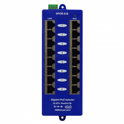 POEPASSG8 Módulos de Inyección PoE Pasiva Capacidad 8-Puertos Ampere 1A 16-Tomas RJ45 Conector-5,5x2,1mm Alimentación 12-57V