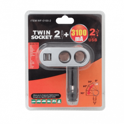 BM-003 2-Hembra-Vehículo 2-Conector-USB-Hembra-AH 5VDC 3,1A 12V/24V-Clavija-Encendedor