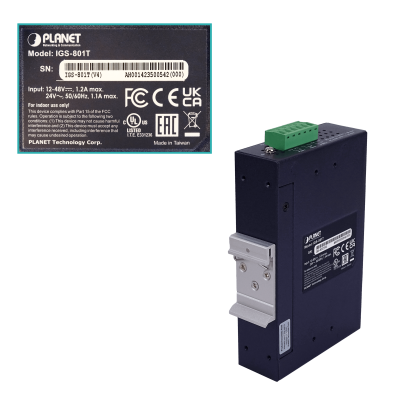 IGS-801T Switch industrial no administrable PLANET de 8 puertos Gigabit, montaje en riel DIN, alimentación 12-48 VDC/24 VAC