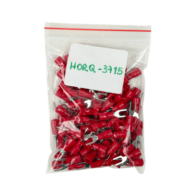 HORQ-3715 Terminal Horquilla Aislado PVC Rojo 3,7mm para Cable 0,5-1,5mm², Paquete de 100 Unidades