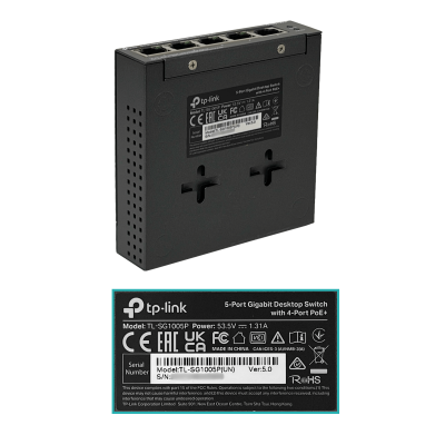 TL-SG1005P TP-LINK Conmutador 5 puertos 10/100/1000 (4 PoE 48V 802.3af) 53W total No administrable No montable en rack