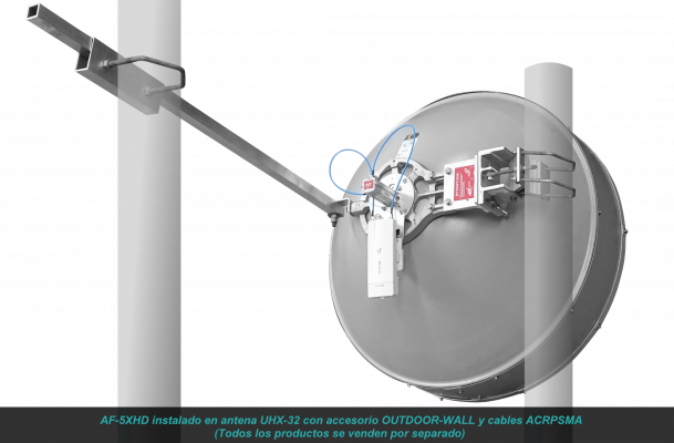 UHX-32 ALGCOM Antena integrada aislada y radiante 5GHz Longitud 0,9m Ganancia 30-33dBi Rango extendido 4,9-6,4GHz Configuración 2x2 Conectores 2-RPSMA-H