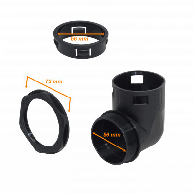 FLEP55-SC 55mm Codo Salida Caja Prensa Estopa p/Conduit Flexible Plastico Negro