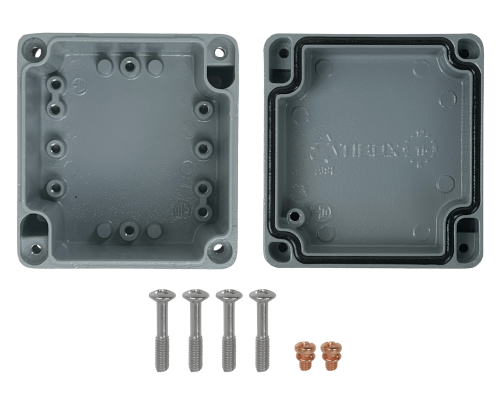 LV0807 Caja 80x75x59mm IP66 Aluminio Grueso 4-Tornillos 2-Aletas