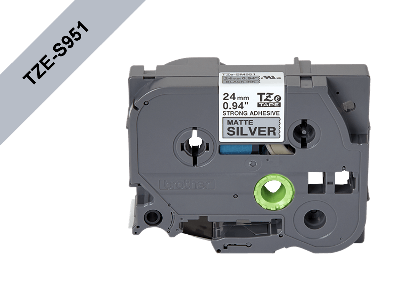 TZE-S951 BROTHER E-P 24mm Negro sobre Plateado Cinta 8 metros para PT-E550WVP/D600VP/P900W
