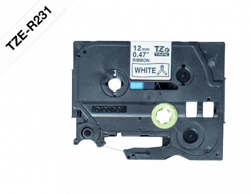 TZE-R231 BROTHER Cinta Laminada Satinada 12mm Texto Negro sobre Base Blanca 4 metros para PT-H110/H200/E300