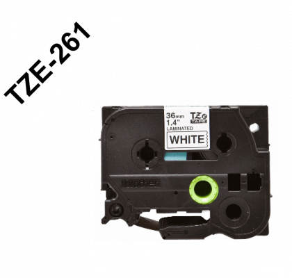 TZE-261 BROTHER 36mm Negro en Fondo Blanco Cinta 8mt p/PT-P900W PT-9700PC