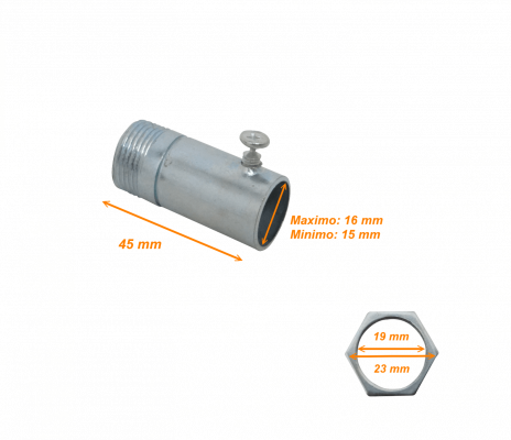 EMT16-ASA 16mm Acero Zincado Salida Caja c/Hilo para Conduit Rigido Metalico