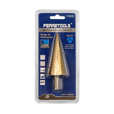 BROCA-PINO FERRETOOLS Broca Escalonada Cónica 4-32mm para Metal HSS Step-Drill