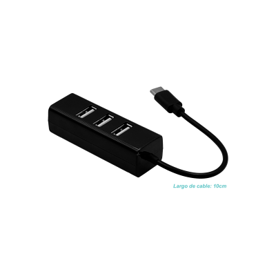 USBC-HUB Concentrador USB 2.0 tipo C macho a 4 puertos USB A hembra con cable integrado de 10 centímetros