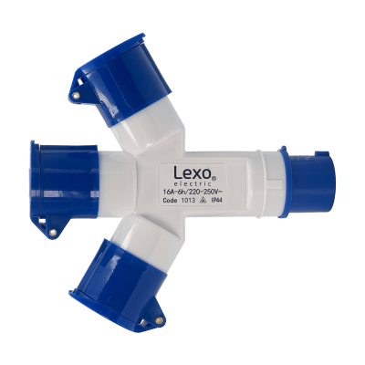 163P LEXO Clavija de Derivación Industrial Triple 1 Macho 3 Hembras 2P+T 16A IP44 250V