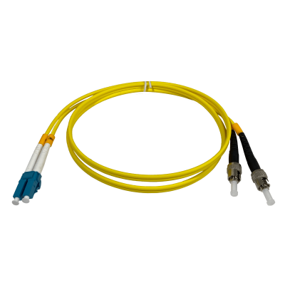JFSLT1 Cable jumper de fibra óptica monomodo dúplex de 1 metro, conectores LC a ST/UPC, núcleo 9/125µm, cubierta LSZH de 3mm
