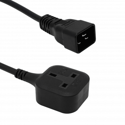 NDMU Cable de alimentación Macho C20 a Hembra UK 0,5 metros Negro 50cm