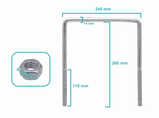 KTL0003 240x260x14x115mm Abrazadera 9/16 BT para Poste Tuercas-22mm