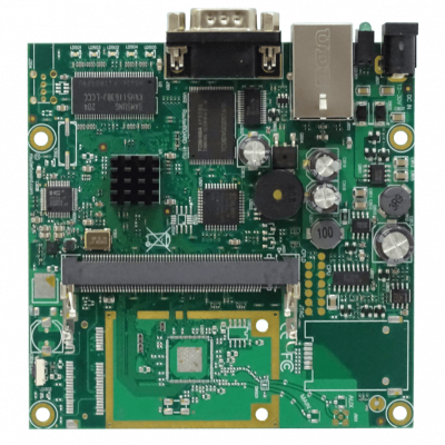 Router RB411AH MIKROTIK con procesador de 680MHz, memoria RAM de 64MB, licencia nivel 4, un puerto 10/100 y una ranura MiniPCI, requiere fuente de alimentación externa