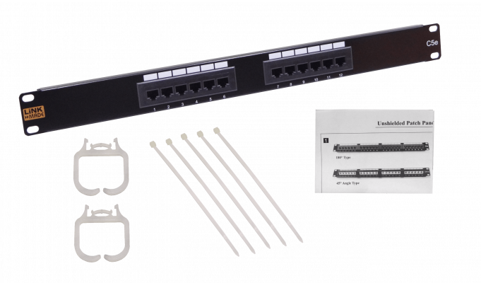 PP512L LINKMADE 12-Puertos RJ45 CAT5E UTP PANEL DE PARCHEO 1U CERTIFICADO UL