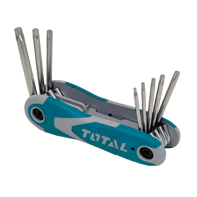 HW-121L TOTAL Juego de 8 llaves de punta Torx: T-9, T-10, T-15, T-20, T-25, T-27, T-30, T-40