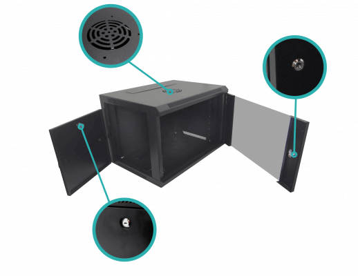 RK07-4L LINKMADE gabinete de pared para rack de 7 unidades, color negro, con 45cm de profundidad