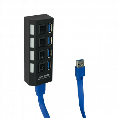 HUB4-30 HUB 4-Puertos USB3.0 1-AM 4-AH Switch Independiente inc-Cable USB