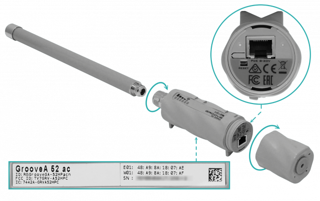 GROOVEA52AC MIKROTIK L4 2,4/5GHz-AC 1-N-M 1-100 inc24V Ext 1x1 inc-Antena6dBi/8dBi