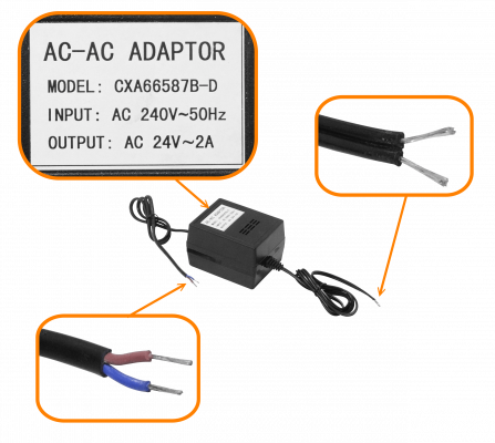 F24-A48 24VAC 2A 48W Fuente de Alimentación Bobina Transformador Cables Sueltos 2000mA