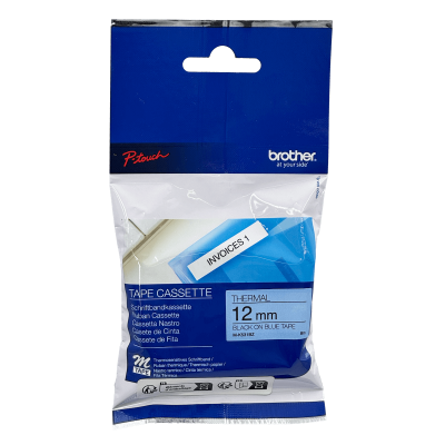 M531 BROTHER Cinta de 12mm Texto Negro sobre Fondo Azul 8 metros para PT-90