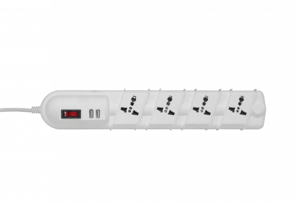 ELG-35WT RITTIG Blanco Regleta 5-Tomas Múltiples 2-Puertos USB5V Extensión 3metros 10A-250V 2200W Indicador Luminoso-Interruptor