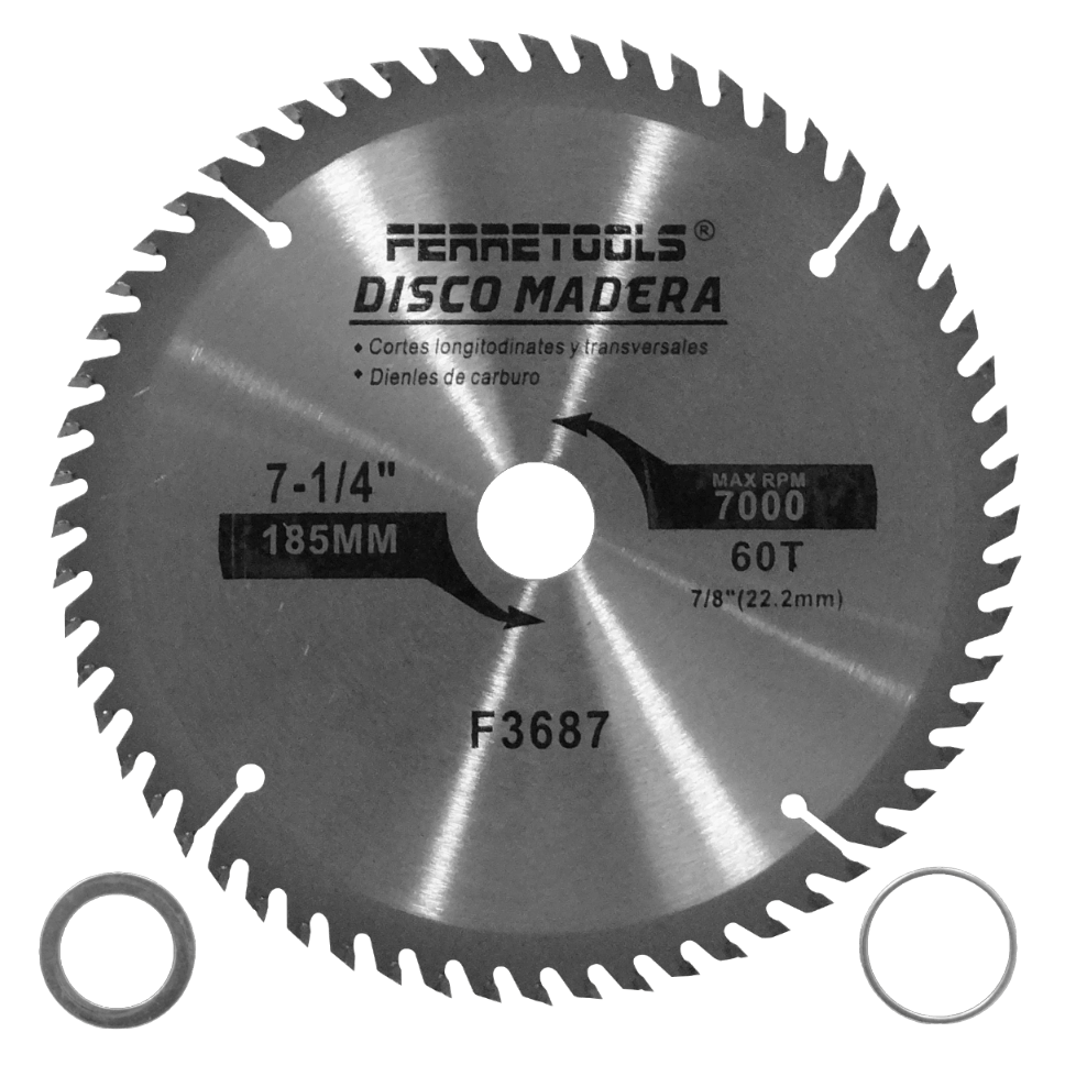 MAD7-60T Hoja de Corte 185mm 60 Dientes Diámetro-Central-22,2mm 7000 Revoluciones Disco Abrasivo Tronzador Madera Tungsteno F3687