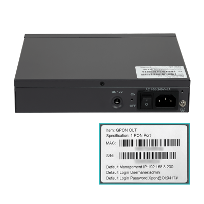 OLT-1G Terminal de Línea Óptica GPON 2 Puertos 1000 1 Interfaz SC/UPC 1 Ranura SFP+ 10G Puerto Consola USB-C Alimentación 12Vdc/240Vac
